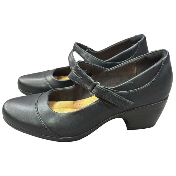 Clarks Collection Black Leather Mary Jane Heels Women’s 9 Comfort Shoes - Picture 4 of 10